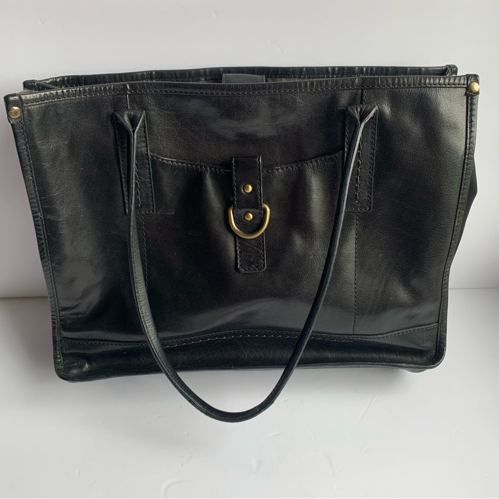 DIBA TRUE black leather shoulder bag with brass hardware